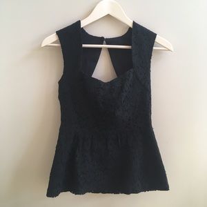 Anthropologie- black lace peplum top, size 2